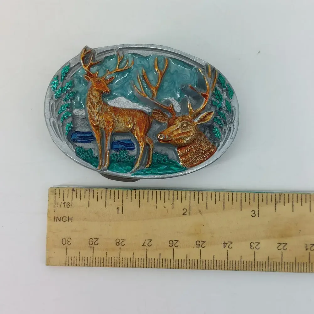 Vtg Hunting Dress Belt Buckle Buck Deer Stag Hunter Mountain